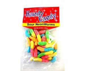 CANDY, SOUR NEON WORMS 5oz. BAG HANDY CANDY