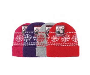 HAT, LADIES INSULATED W/SNOWFLAKES ASST. COLORS