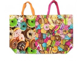 SHOPPING BAG DONUT & CAKE PRINT 20X18"