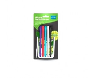 SILICONE COCKTAIL STRAWS 5CT WITH BRUSH ASST.COLORS