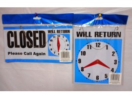 Signs, Closed/Will Return W/Clock