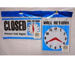 Signs, Closed/Will Return W/Clock