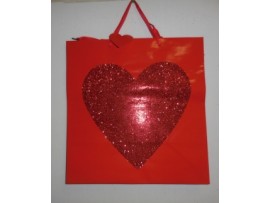 Valentine Gift Bag Red W/Glitter Heart